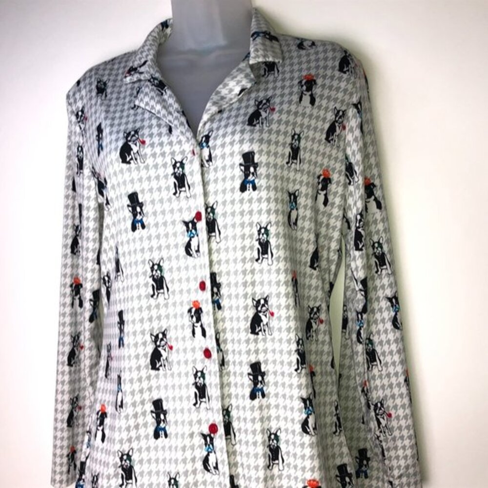 Jammies Hip Gray w/Black & White Dogs‎ Pajama Shirt Women's Small
